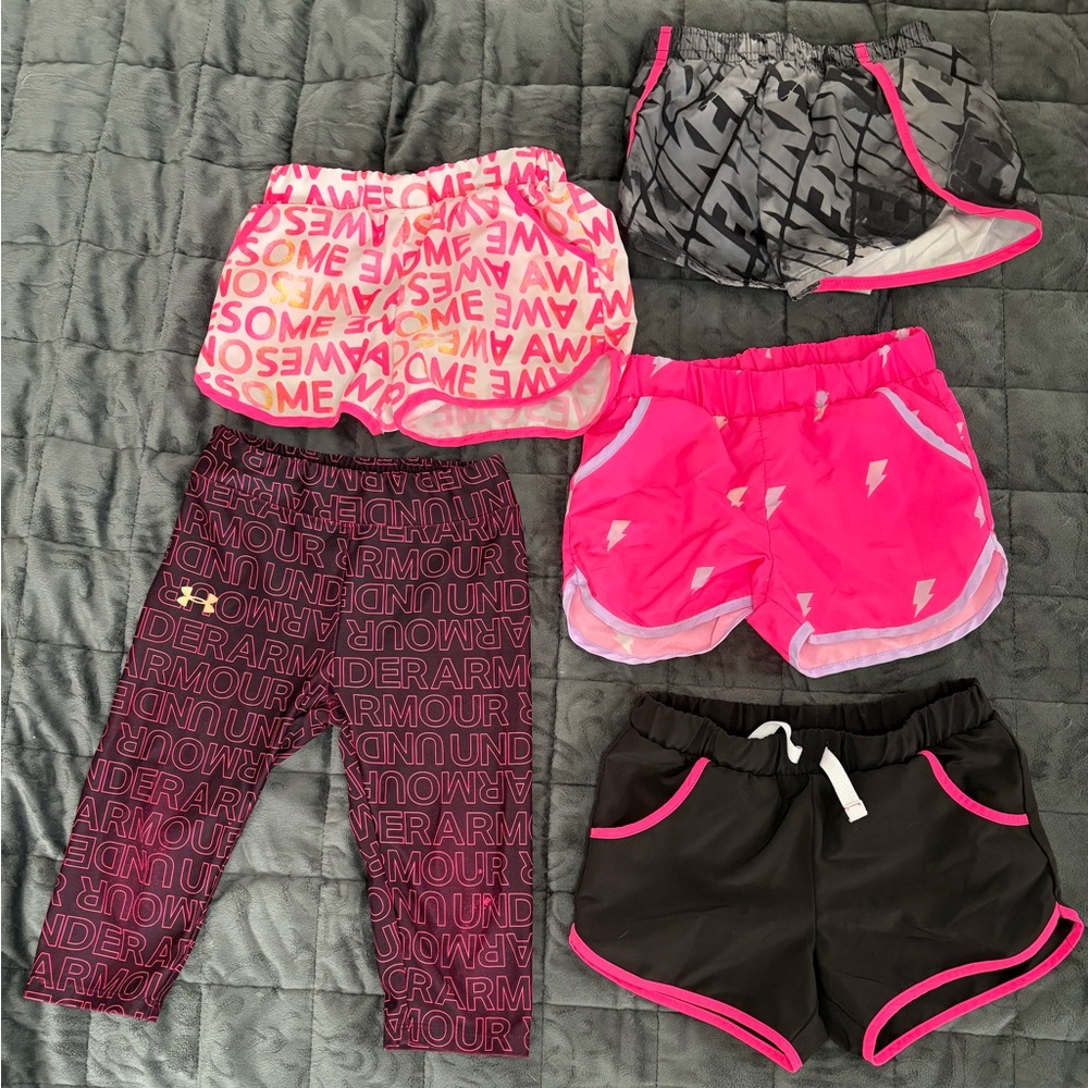 Lot of Underarmour, Nike and other Pink and Black Toddler/kids' Shorts and yoga